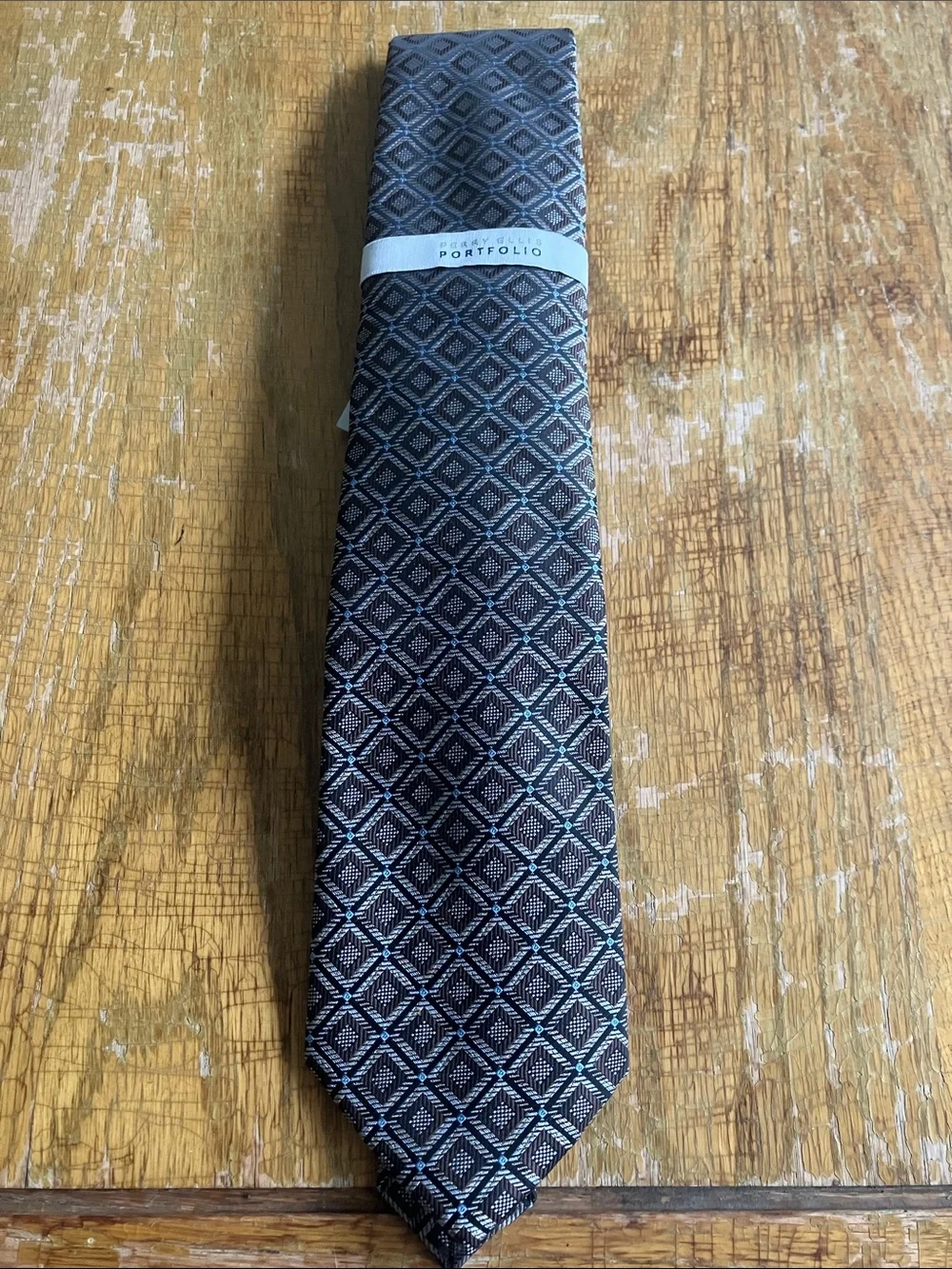 Perry Ellis Blue Brown & Silver Geometric Tie